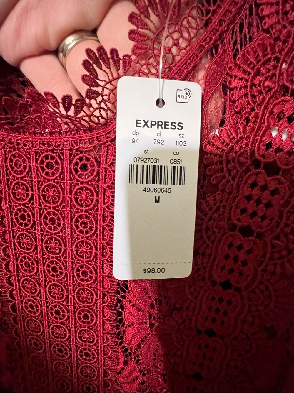 Express Women's Crochet Lace Blouse in Burgundy